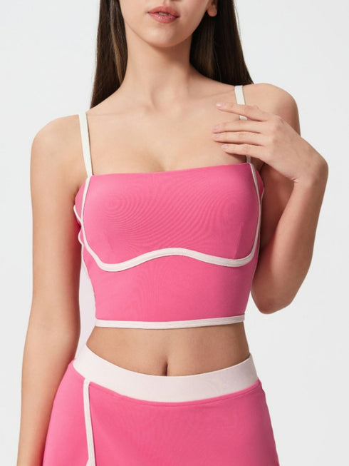Millennia Contrast Trim Square Neck Active Cami with Detachable Chest Pads - Odaingerous